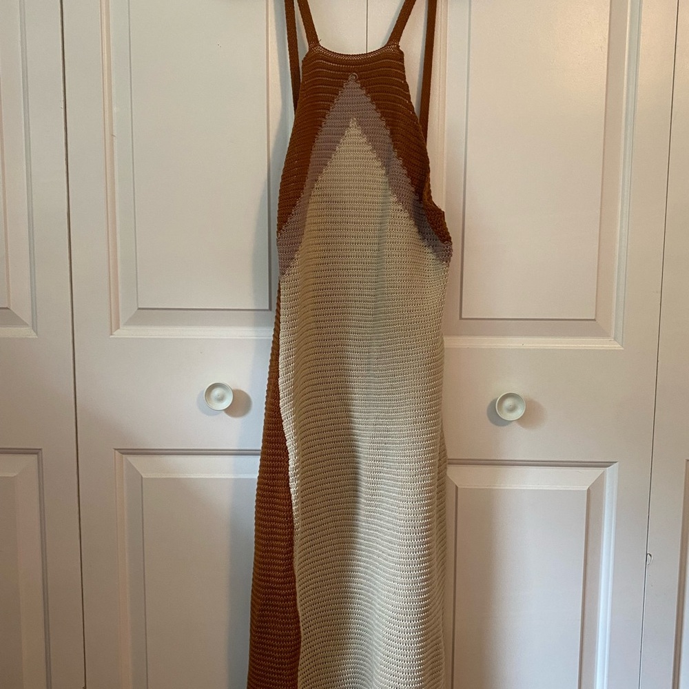 Elegant Brown and Cream Knit Dress